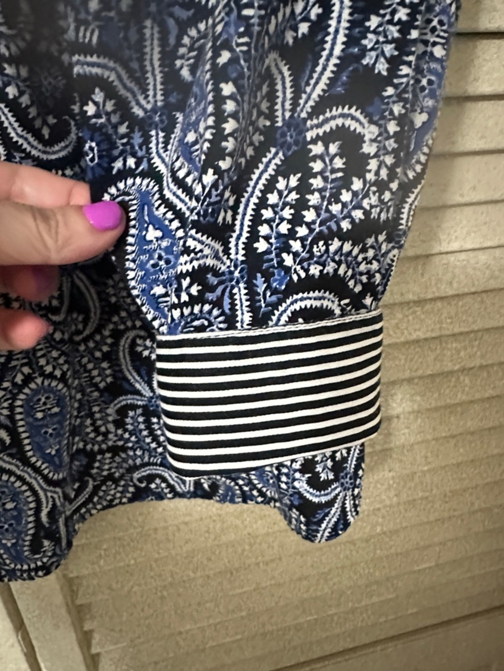 Foxcroft Navy and White Paisley Button-Down Shirt - Picture 4 of 7